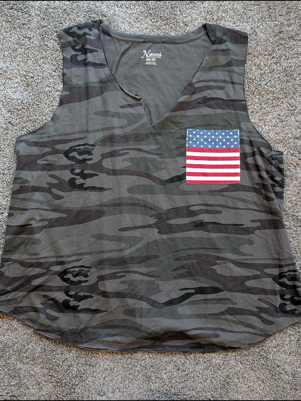 Natural Reflections Olive Camo Tank with American Flag Pocket